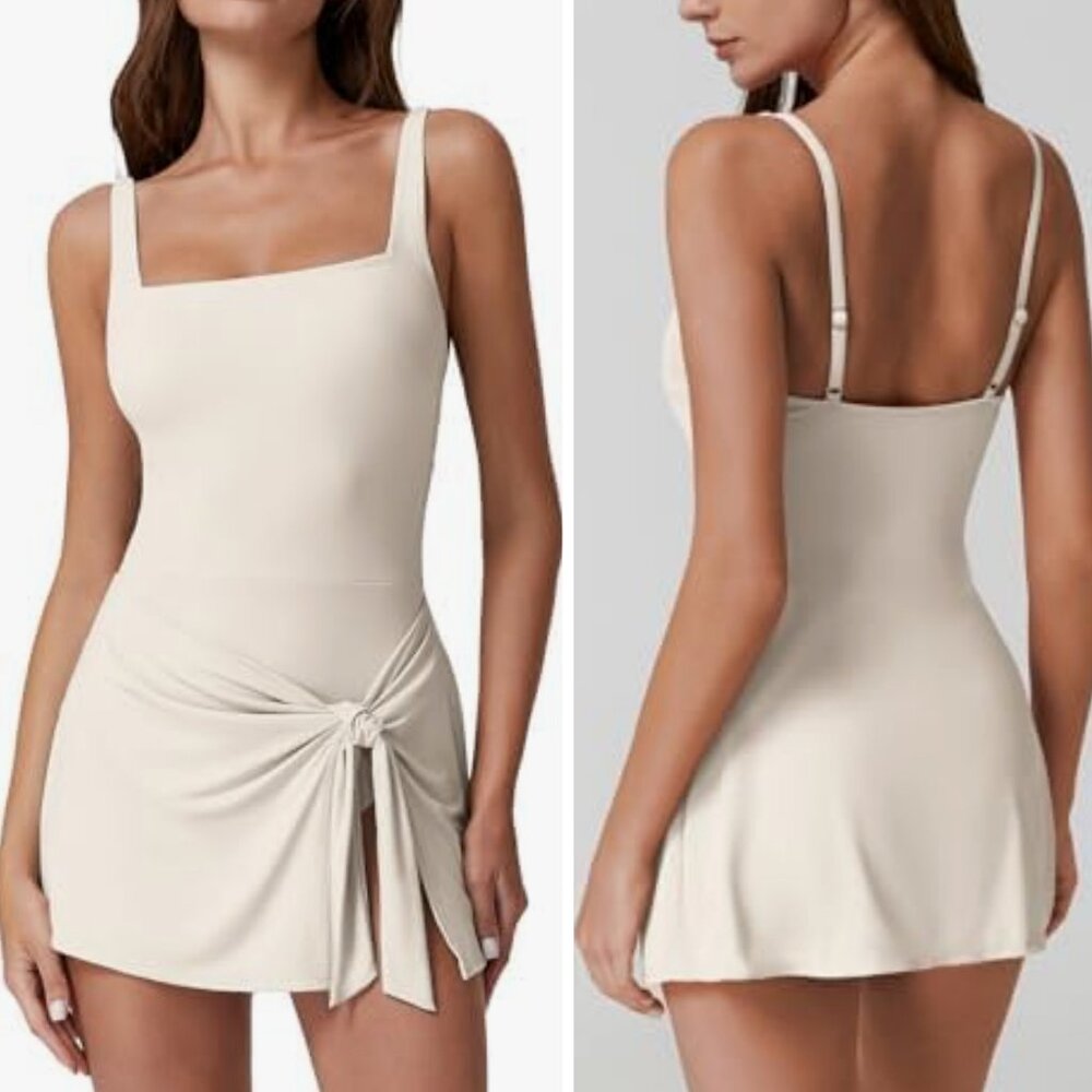 QINSEN Square Neck Women's Tummy Control One Piece Swimsuit Size XL